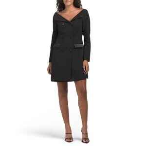 ADRIANNA BY ADRIANNA PAPELL Black Long Sleeve Mini Blazer Dress